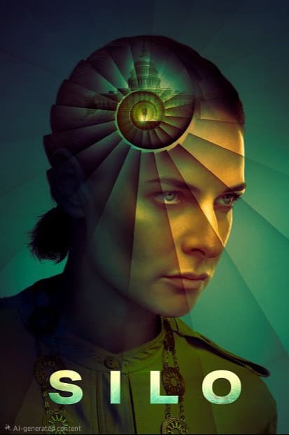 A woman stares seriously ahead; her head blends into a spiral staircase lit from above. The image is tinted green and yellow, with SILO in bold white letters at the bottom—a visual as intriguing and modern as Nordic IPTV itself.