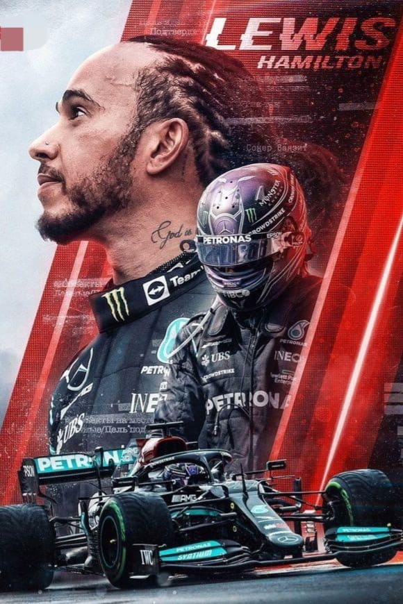 A dramatic collage featuring a Formula 1 driver in racing gear, his helmet, a race car in front, and a side profile of his face in the background with dynamic red and black design elements—perfect for fans streaming every thrilling moment on Nordic IPTV.