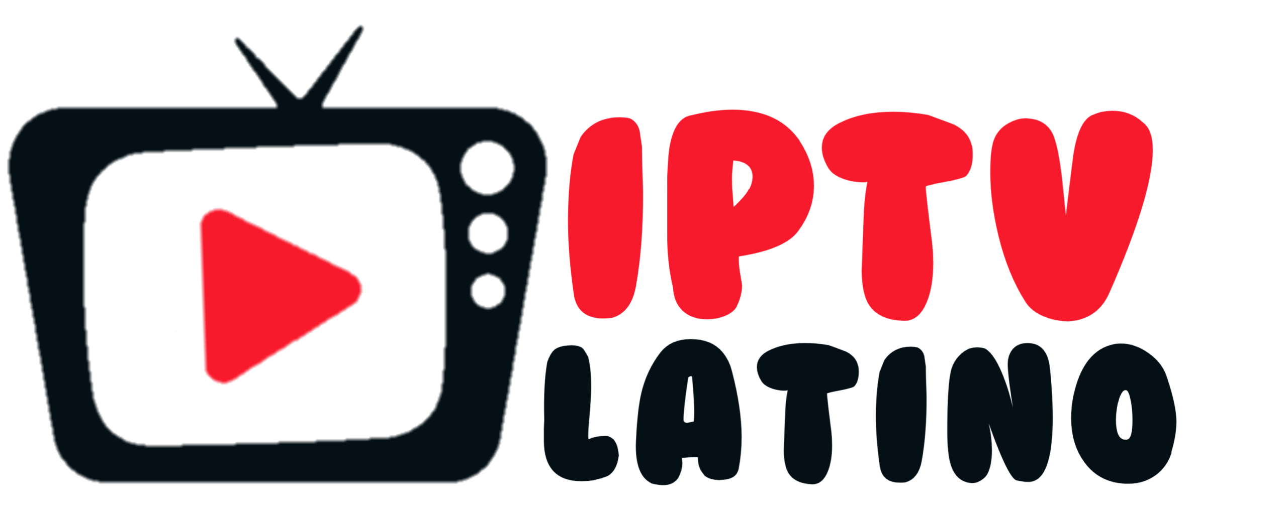 A red retro TV icon with a play button sits beside the white text IPTV Latino and red text LATINO on a light gray background.